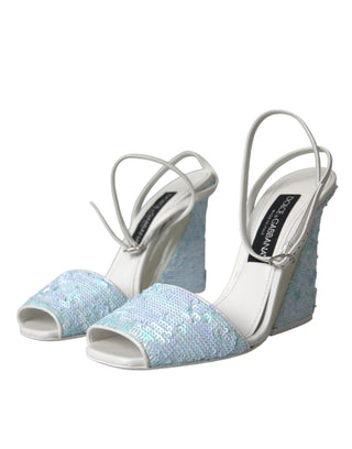Hellblaue Pailletten-Sandalen mit Knöchelriemen