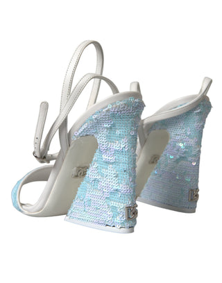 Hellblaue Pailletten-Sandalen mit Knöchelriemen