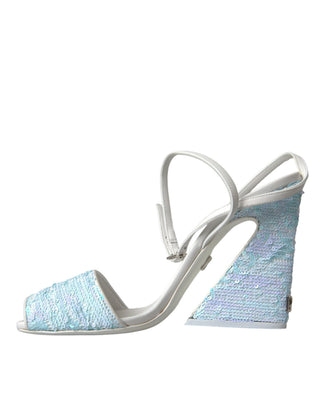 Hellblaue Pailletten-Sandalen mit Knöchelriemen