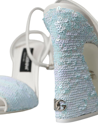 Hellblaue Pailletten-Sandalen mit Knöchelriemen