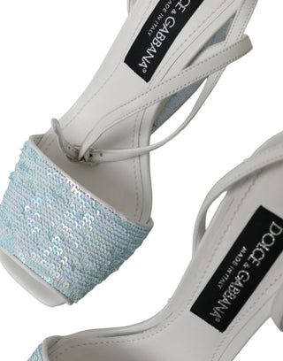 Hellblaue Pailletten-Sandalen mit Knöchelriemen