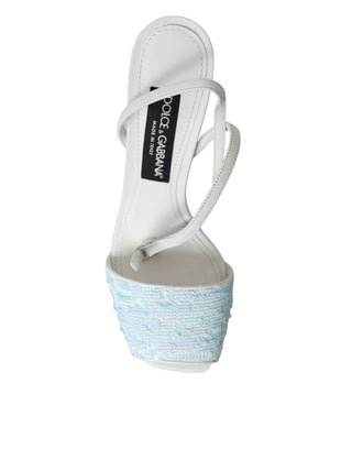 Hellblaue Pailletten-Sandalen mit Knöchelriemen