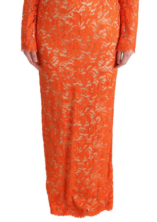 Vestido largo de corte ajustado floral naranja Ricamo