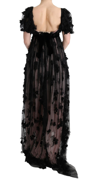 Schwarz-rosa Seidenkleid mit Applikationen