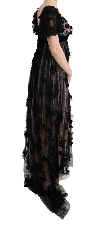 Schwarz-rosa Seidenkleid mit Applikationen