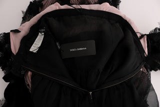 Schwarz-rosa Seidenkleid mit Applikationen