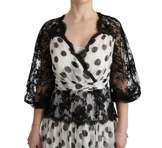 Vestido floral con lunares negros y blancos