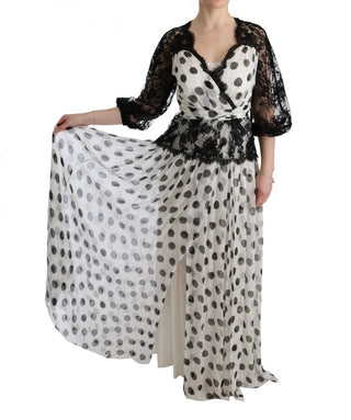 Vestido floral con lunares negros y blancos