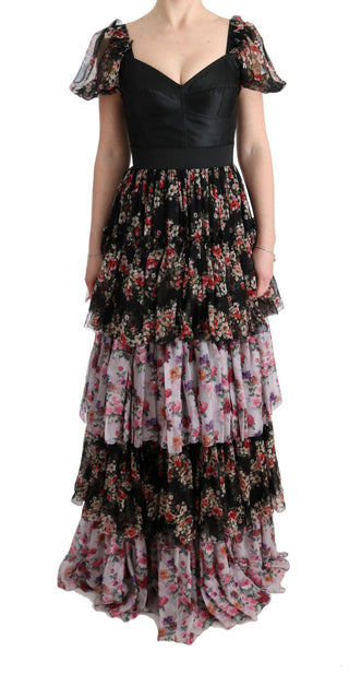 Vestido largo de cambio floral de seda elástica multicolor