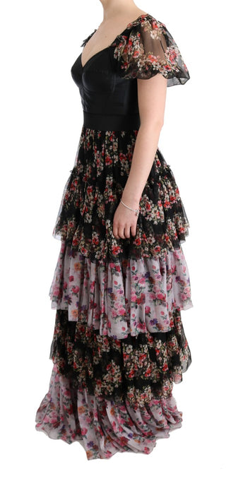 Vestido largo de cambio floral de seda elástica multicolor