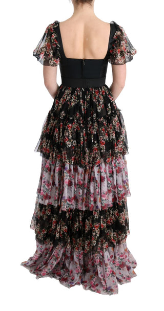 Vestido largo de cambio floral de seda elástica multicolor