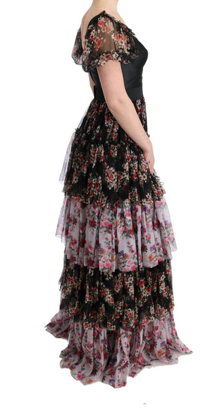 Vestido largo de cambio floral de seda elástica multicolor