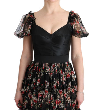 Vestido largo de cambio floral de seda elástica multicolor