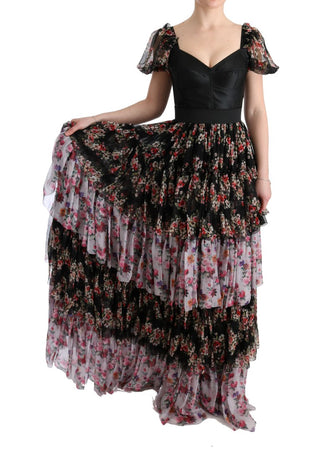 Vestido largo de cambio floral de seda elástica multicolor