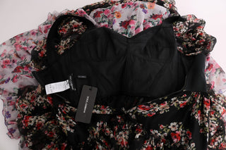 Vestido largo de cambio floral de seda elástica multicolor