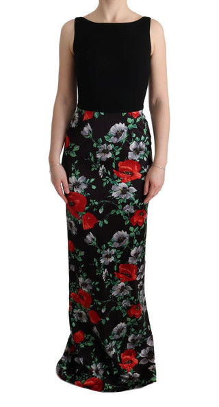 Vestido largo de corte ajustado con estampado floral multicolor