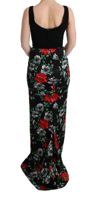 Vestido largo de corte ajustado con estampado floral multicolor