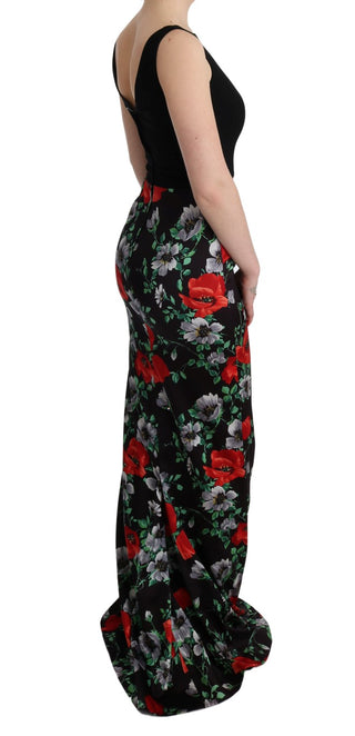 Vestido largo de corte ajustado con estampado floral multicolor