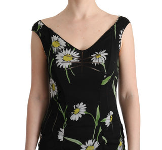 Sonnenblumen-Seiden-Stretch-Etuikleid