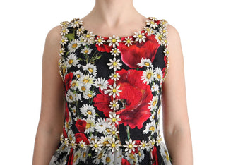 Vestido Largo de Seda Floral Multicolor con Cristales