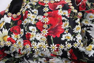 Vestido Largo de Seda Floral Multicolor con Cristales