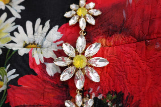 Vestido Largo de Seda Floral Multicolor con Cristales