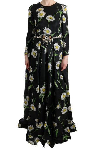 Vestido Largo de Seda con Estampado de Girasol Multicolor