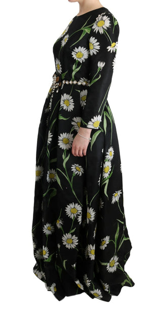 Vestido Largo de Seda con Estampado de Girasol Multicolor