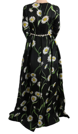 Vestido Largo de Seda con Estampado de Girasol Multicolor