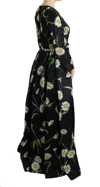 Vestido Largo de Seda con Estampado de Girasol Multicolor