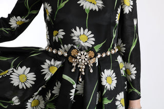 Vestido Largo de Seda con Estampado de Girasol Multicolor