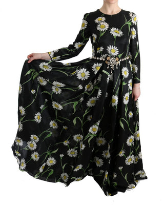 Vestido Largo de Seda con Estampado de Girasol Multicolor