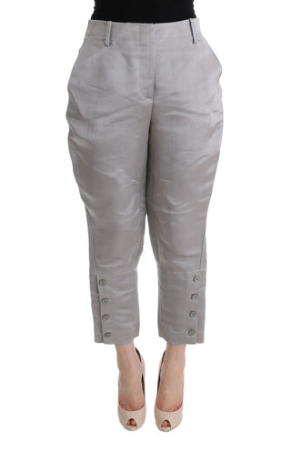 Graue Seiden-Cropped-Freizeithose