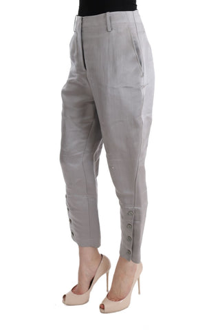 Graue Seiden-Cropped-Freizeithose