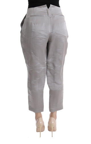 Graue Seiden-Cropped-Freizeithose