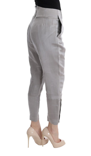Graue Seiden-Cropped-Freizeithose
