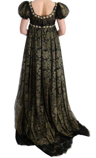 Vestido de Encaje Negro con Cristales Amarillos