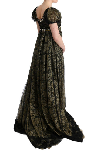 Vestido de Encaje Negro con Cristales Amarillos