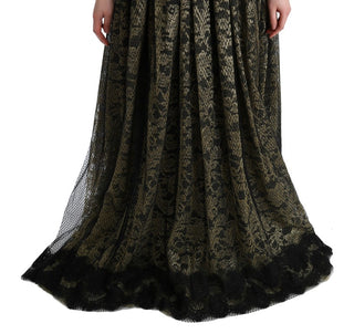 Vestido de Encaje Negro con Cristales Amarillos