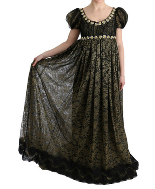 Vestido de Encaje Negro con Cristales Amarillos