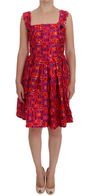 Pinkes A-linien-Kleid mit Muster, knielang