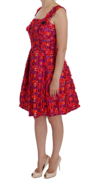 Pinkes A-linien-Kleid mit Muster, knielang