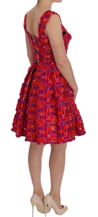 Pinkes A-linien-Kleid mit Muster, knielang