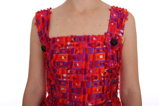 Pinkes A-linien-Kleid mit Muster, knielang