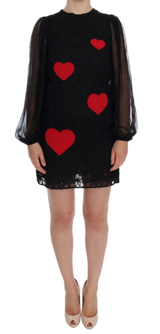 Vestido de Encaje Negro con Corazón Rojo