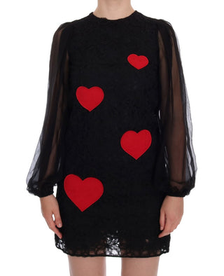 Vestido de Encaje Negro con Corazón Rojo
