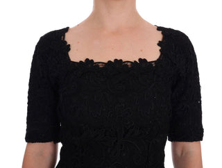 Vestido Sheath Floral Negro con Ricamo
