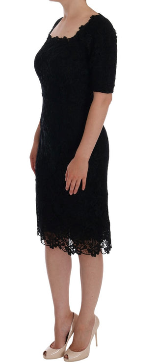 Vestido Sheath Floral Negro con Ricamo