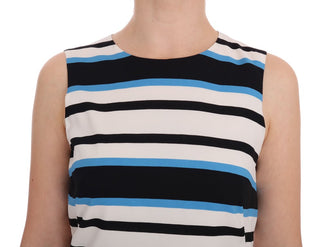 Blau-weiß gestreiftes Shift-Kleid aus Stretch-Seide
