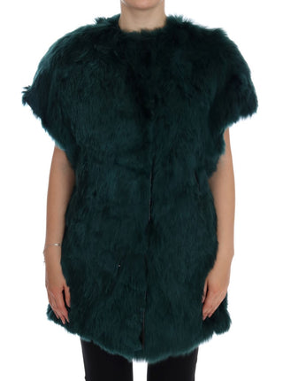 Chaleco sin mangas de piel de alpaca verde